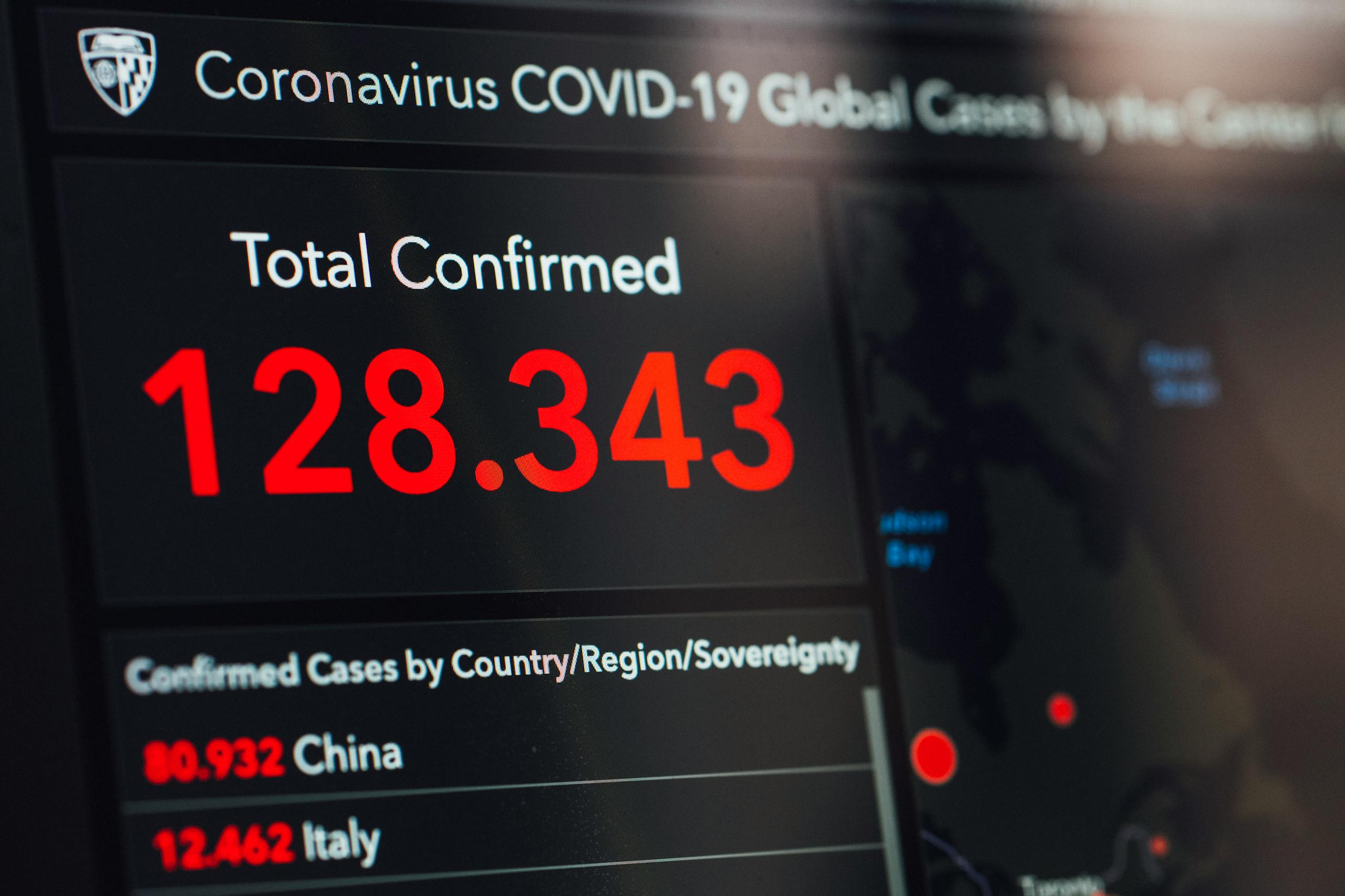 rajkot updates news Digital display showing COVID-19 global confirmed cases in real-time.