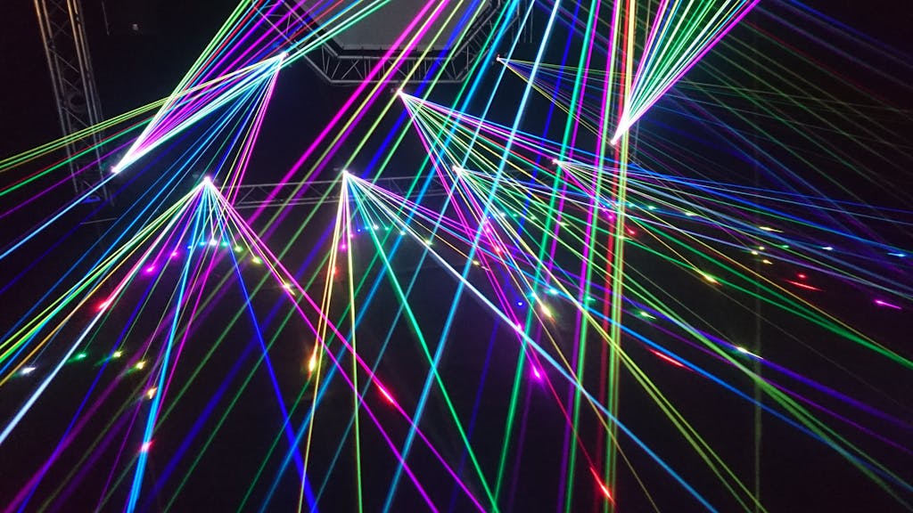 digitalconnectmag.com Dynamic multicolor laser beams create an electrifying display in a nighttime laser show.